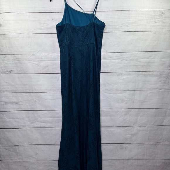 Adrianna Papell Teal Lace One-Shoulder Silhouette Mermaid Gown Size 10 - Picture 9 of 15
